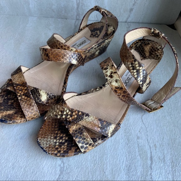 Jimmy Choo snake skin python sandal wedge size 39 (8.5) Authentic - Picture 2 of 11